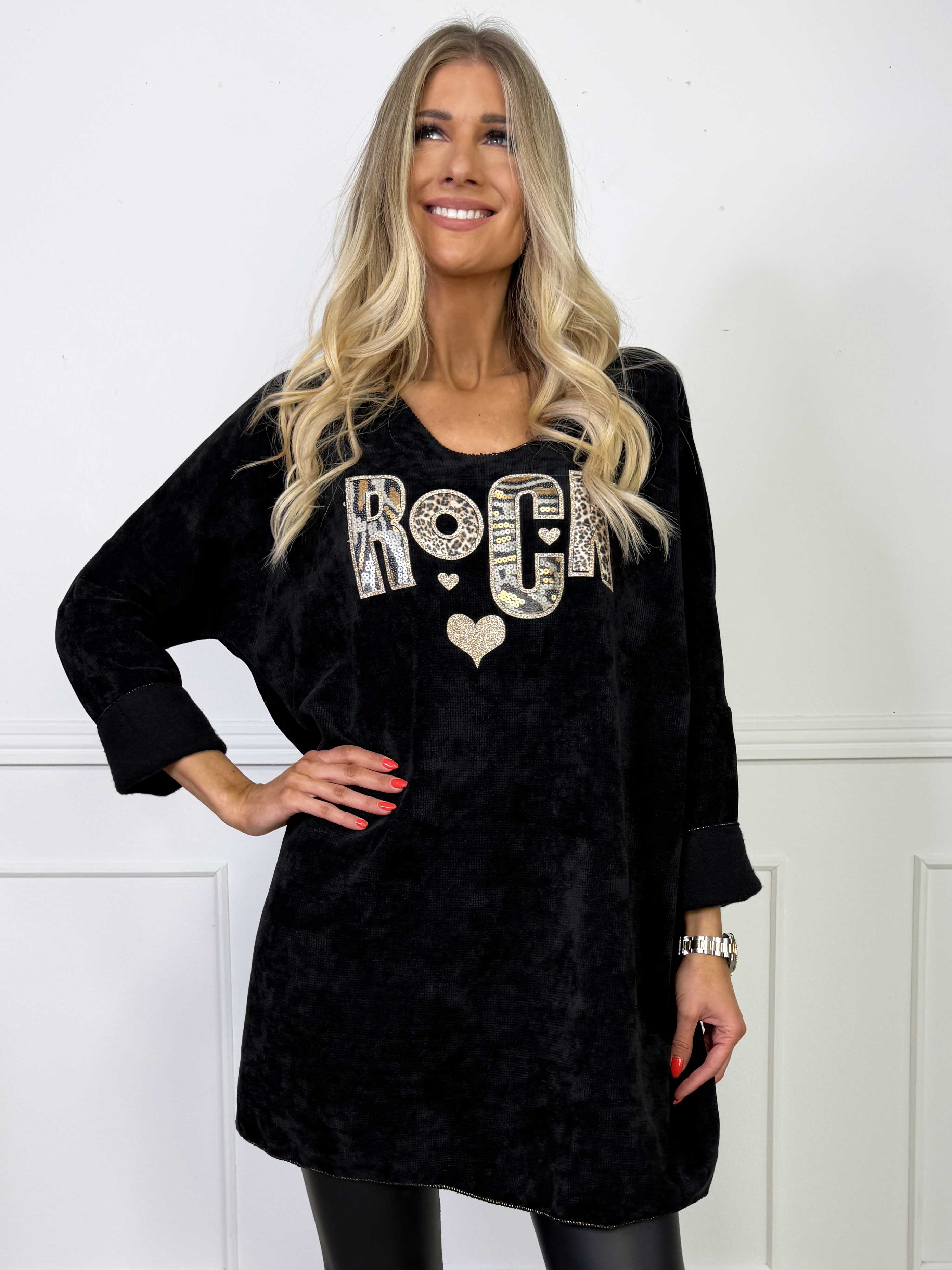 Rocka - Kort kjole i blød strik med motiv